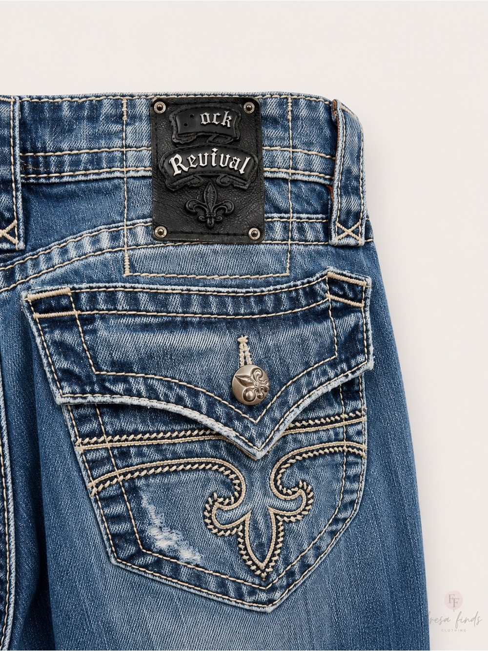 Rock Revival Bryan Straight Jeans Mens 32 Distressed Medium Wash Embroidered Y2K